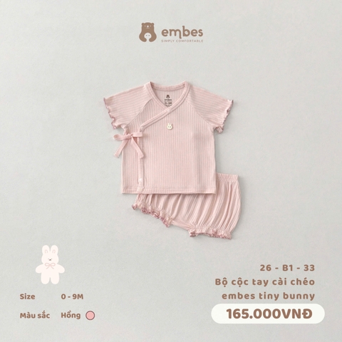 EMBES - Bộ cộc tay cài chéo embes tiny bunny - 26-B1-33 - Hồng - 0-3M - SS26.T4A