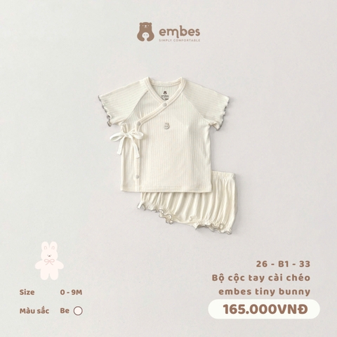 EMBES - Bộ cộc tay cài chéo embes tiny bunny - 26-B1-33 - Be - 0-3M - SS26.T4A