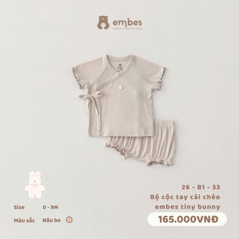 EMBES - Bộ cộc tay cài chéo embes tiny bunny - 26-B1-33 - Nâu be - 6-9M - SS26.T4A