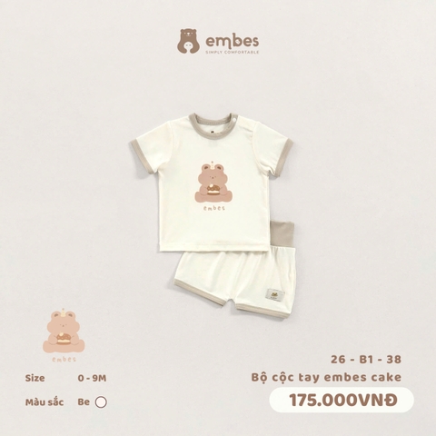EMBES - Bộ cộc tay embes cake - 26-B1-38 - Be - 6-9M - SS26.T4A