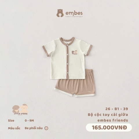 EMBES - Bộ cộc tay cài giữa embes friends - 26-B1-39 - Be phối nâu - 6-9M - SS26.T4A