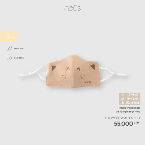 NOUS - Khẩu trang màu be vàng in mặt mèo - S - SS26.T4A