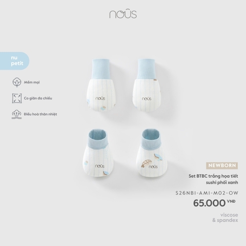 NOUS - Set BTBC trắng họa tiết sushi phối xanh - Newborn - SS26.T4A
