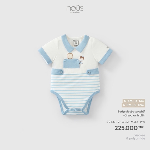 NOUS - Bodysuit cộc tay phối vải sọc xanh biển - 3-6M - SS26.T4A