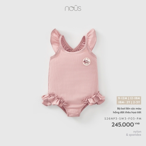 NOUS - Bộ bơi liền cộc màu hồng đất thêu họa tiết - 18-24M - SS26.T4A0