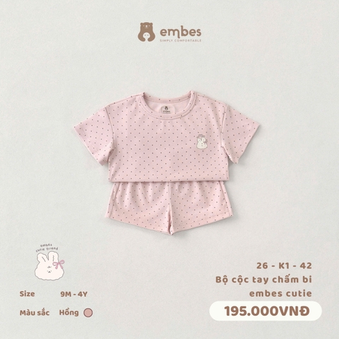EMBES - Bộ cộc tay chấm bi embes - 26-K1-42 - Hồng - 2-3Y -SS26.T4A