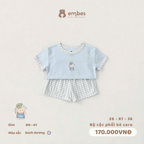 EMBES - Bộ cộc phối kẻ caro - 26-K1-36 - Xanh Dương - 2-3Y -SS26.T4A