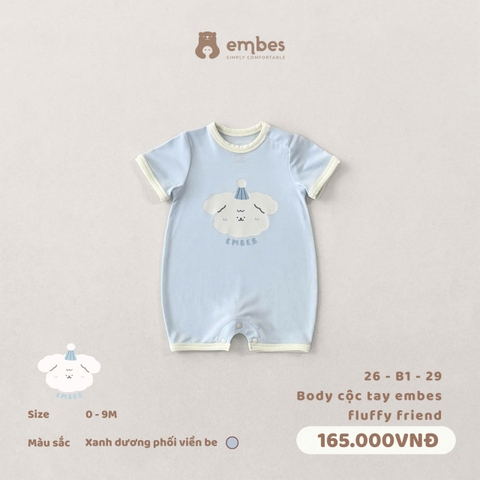 EMBES - Body cộc tay embes fluffy friend - 26-B1-29 - Xanh Dương - 0-3M -SS26.T4A
