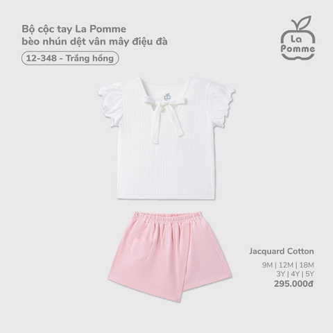 LP G20 - Bộ cộc tay La Pomme bèo nhún dệt vân mây điệu đà - Trắng hồng - 3-4Y - SS26.T4A