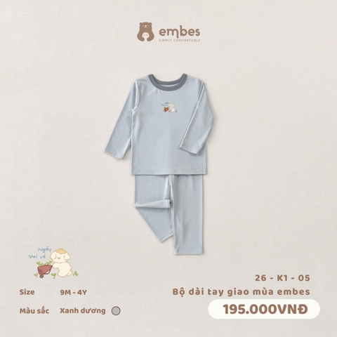 EMBES - Bộ dài tay giao mùa embes - 26-K1-05 - Xanh dương - 2-3Y -SS26.T4A