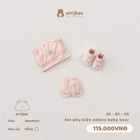 EMBES - Set phụ kiện embes baby bear - 26-B1-30 - Hồng - Newborn -SS26.T4A