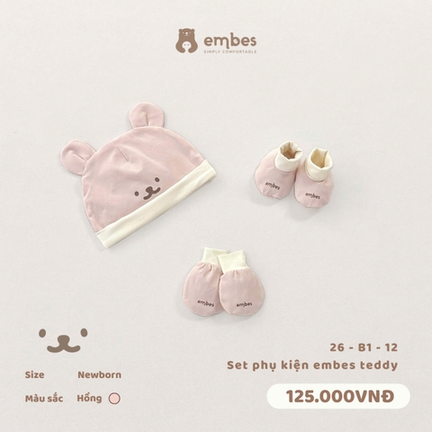 EMBES - Set phụ kiện embes teddy - 26-B1-12 - Hồng - 0-3M -SS26.T4A