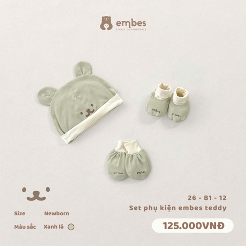 EMBES - Set phụ kiện embes teddy - 26-B1-12 - Xanh lá - 0-3M -SS26.T4A