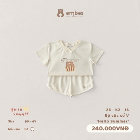 EMBES - Bộ cộc cổ V Hello summer - 26-K2-16 - Be - 12-18M - SS26.T4B