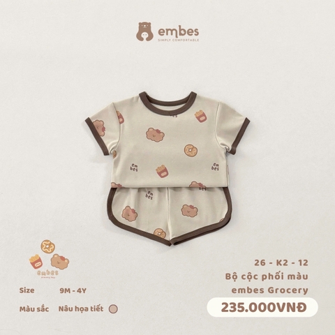 EMBES - Bộ cộc phối màu embes Grocery - 26-K2-12 - Nâu họa tiết - 18-24M - SS26.T4B