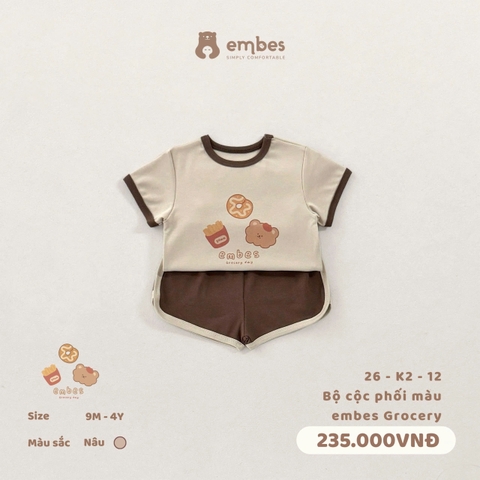 EMBES - Bộ cộc phối màu embes Grocery - 26-K2-12 - Nâu - 18-24M - SS26.T4B