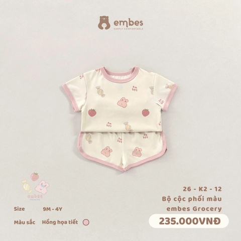 EMBES - Bộ cộc phối màu embes Grocery - 26-K2-12 - Hồng họa tiết - 2-3Y - SS26.T4B