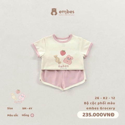 EMBES - Bộ cộc phối màu embes Grocery - 26-K2-12 - Hồng - 3-4Y - SS26.T4B