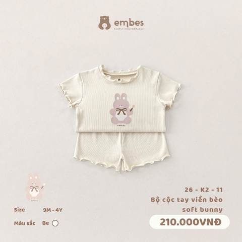 EMBES - Bộ cộc tay viền bèo soft bunny - 26-K2-11 - Be - 3-4Y - SS26.T4B
