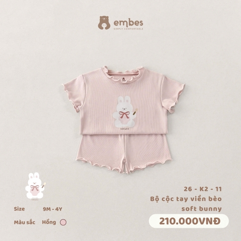 EMBES - Bộ cộc tay viền bèo soft bunny - 26-K2-11 - Hồng - 12-18M - SS26.T4B