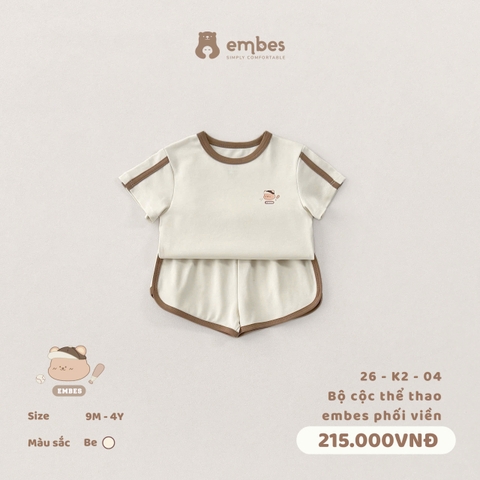 EMBES - Bộ cộc thể thao embes phối viền - 26-K2-04 - Be - 9-12M - SS26.T4B