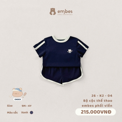 EMBES - Bộ cộc thể thao embes phối viền - 26-K2-04 - Xanh - 2-3Y - SS26.T4B
