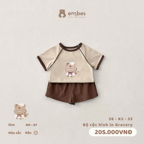 EMBES - Bộ cộc hình in embes Grocery - 26-K2-33 - Nâu - 18-24M - SS26.T4B