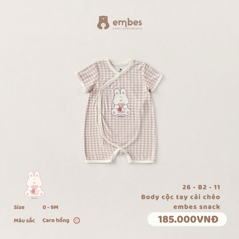 EMBES - Body cộc tay cài chéo embes snack Caro - 26-B2-11 - Kẻ hồng - 0-3M - SS26.T4B