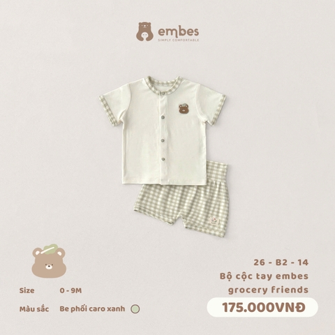 EMBES - Bộ cộc tay embes grocery friends be phối - 26-B2-14 - Caro xanh - 3-6M - SS26.T4B