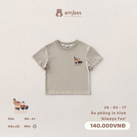 EMBES - Áo phông in hình Always fun - 26-K2-17 - Xám - 12-18M - SS26.T4B
