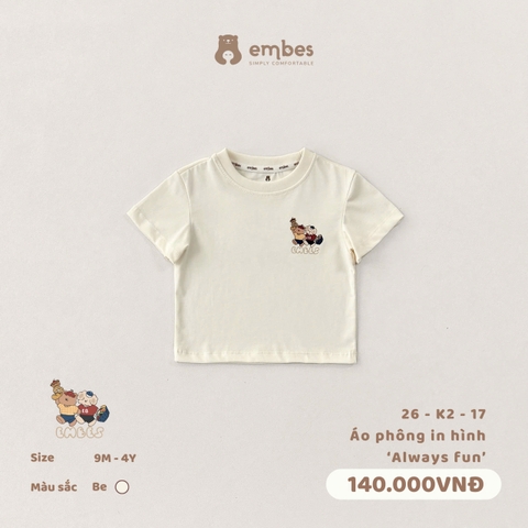 EMBES - Áo phông in hình Always fun - 26-K2-17 - Be - 12-18M - SS26.T4B