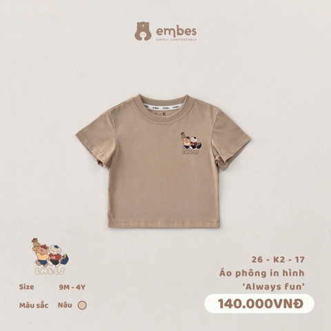 EMBES - Áo phông in hình Always fun - 26-K2-17 - Nâu - 18-24M - SS26.T4B