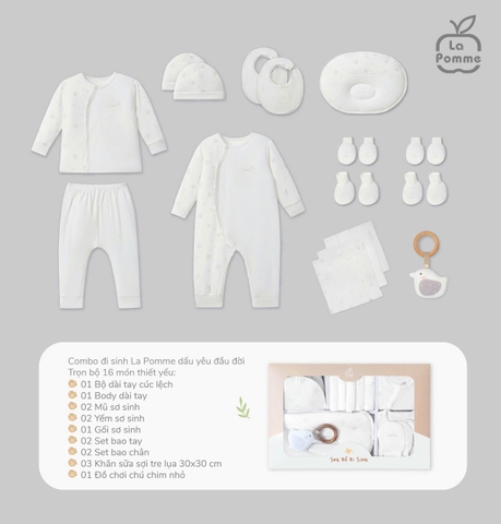 LP - Combo đi sinh La Pomme dấu yêu đầu đời - Trắng - Newborn - SS26.T4D