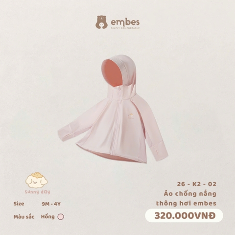 EMBES - Áo chống nắng thông hơi embes - 26-K2-02 - Hồng - 9-12M - SS26.T4D