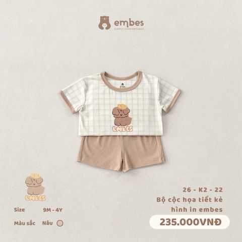 EMBES - Bộ cộc hoạ tiết kẻ hình in embes - 26-K2-22 - Nâu - 9-12M - SS26.T4D