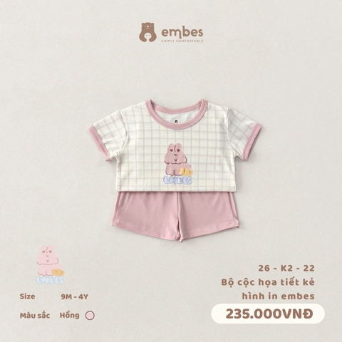 EMBES - Bộ cộc hoạ tiết kẻ hình in embes - 26-K2-22 - Hồng - 3-4Y - SS26.T4D