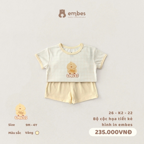 EMBES - Bộ cộc hoạ tiết kẻ hình in embes - 26-K2-22 - Vàng - 3-4Y - SS26.T4D