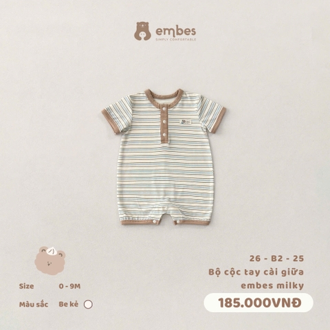 EMBES - Bộ cộc tay cài giữa embes milky - 26-B2-25 - Be kẻ - 3-6M - SS26.T4D