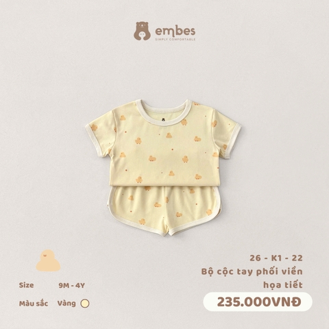 EMBES - Bộ cộc tay phối viền hoạ tiết - 26-K1-22 - Vàng - 9-12M - SS26.T4E