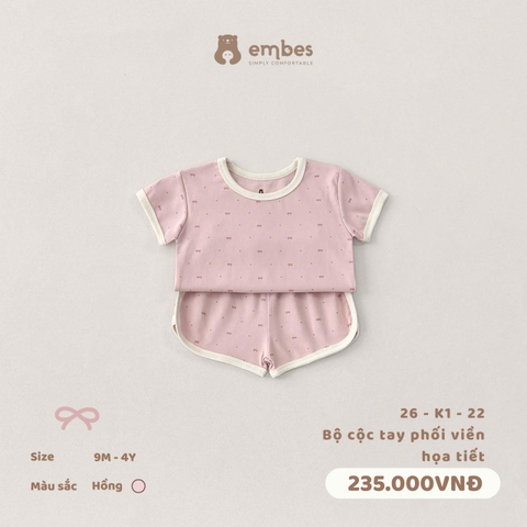 EMBES - Bộ cộc tay phối viền hoạ tiết - 26-K1-22 - Hồng - 2-3Y - SS26.T4E