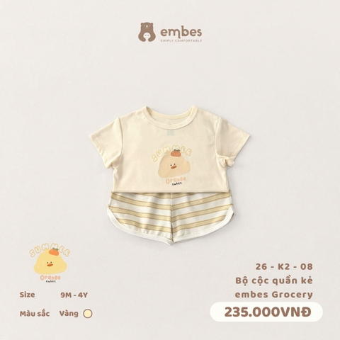EMBES - Bộ cộc quần kẻ embes Grocery - 26-K2-08 - Vàng - 9-12M - SS26.T4E