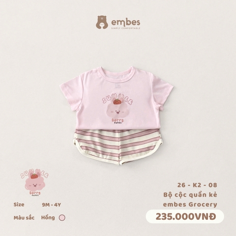 EMBES - Bộ cộc quần kẻ embes Grocery - 26-K2-08 - Hồng - 3-4Y - SS26.T4E