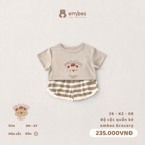 EMBES - Bộ cộc quần kẻ embes Grocery - 26-K2-08 - Nâu - 3-4Y - SS26.T4E