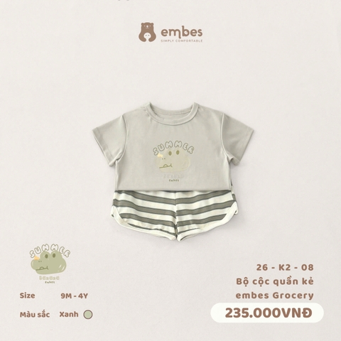 EMBES - Bộ cộc quần kẻ embes Grocery - 26-K2-08 - Xanh lá - 2-3Y - SS26.T4E