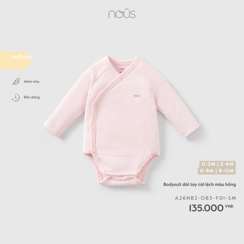NOUS - Bodysuit dài tay cài lệch màu hồng  - 9-12M - SS26.T5A