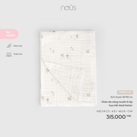 NOUS - Khăn đa năng muslin 6 lớp họa tiết Mad Hatter - FS - SS26.T5A