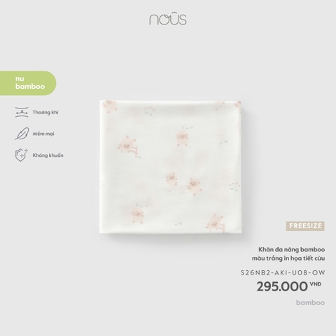 NOUS - Khăn đa năng bamboo màu trắng in họa tiết cừu - FS - SS26.T5A