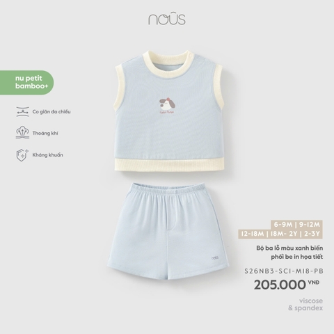 NOUS - Bộ ba lỗ màu xanh biển phối be in họa tiết  - 6-9M - SS26.T5A