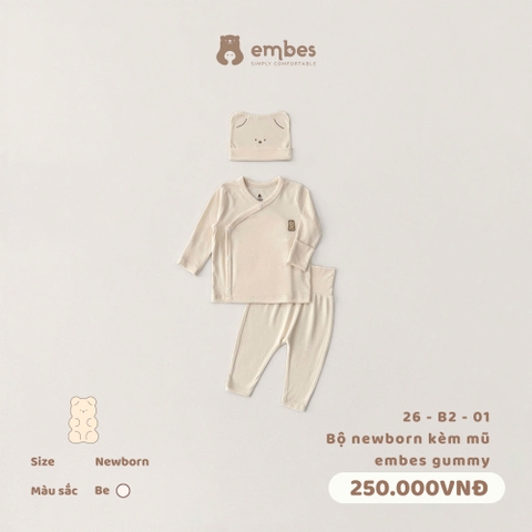 EMBES - Bộ newborn kèm mũ embes gummy - 26-B2-01 - Be - Newborn - SS26.T5A