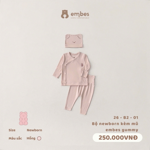EMBES - Bộ newborn kèm mũ embes gummy - 26-B2-01 - Hồng - Newborn - SS26.T5A